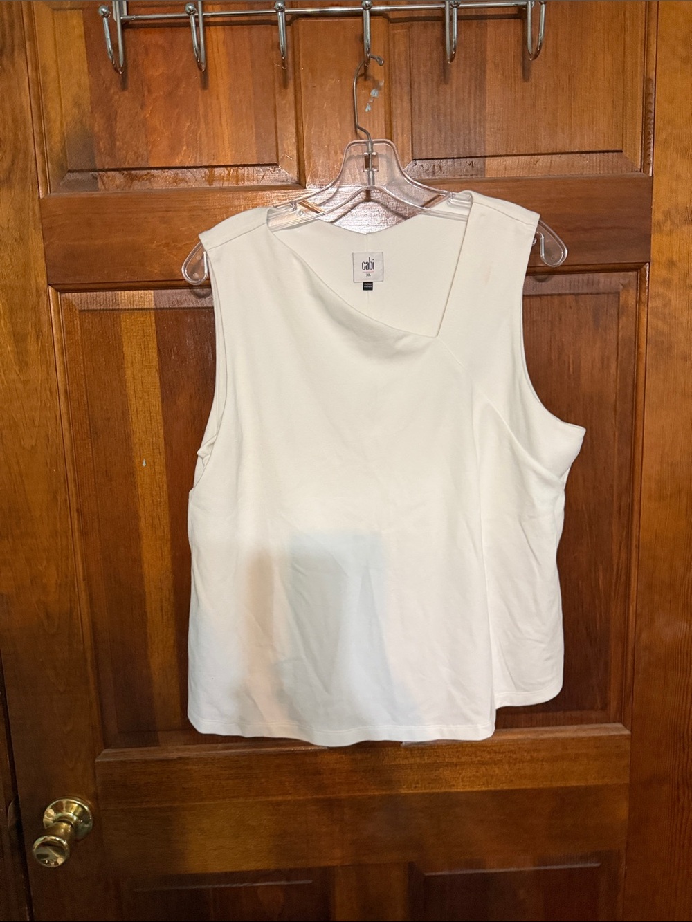 CAbi Cream Asymmetric Neck Sleeveless Tank